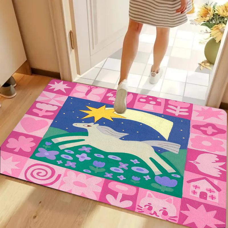

Playful Pink Purple Unicorn Star Non-slip Washable Door Mat for Kids Room Entryway Bathroom Home Decoration 40cm x 60cm
