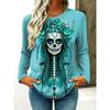 Women's Halloween 3D Printed Skull Long Sleeve Shirt Autumn Loose Casual Polyester Round Neck Fashion Casual Top