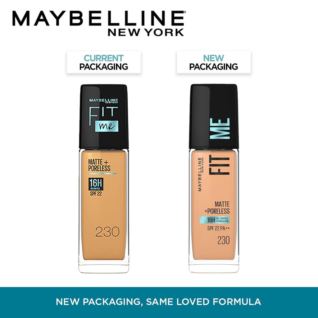 Maybelline Fit Me Matte Poreless Liquid Foundation 230 Natural Buff 30ml Lightweight Oil Control SPF 22 Long Lasting Smooth Finish Makeup