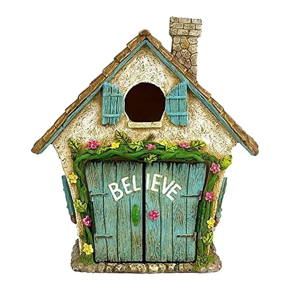 Graverad Design Trä Miniatyr Älva Tomte Älvdörr Fönster Dörr Figurer Gräsmatta Prydnad Trädgårdsdekoration Utomhus Barnpresent