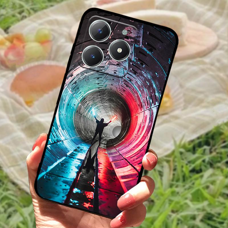 For Realme C61 4G Case Fashion Cartoon Black Silicone Soft TPU Back Cover For Oppo Realme C63 Protective Fundas Coque Cases
