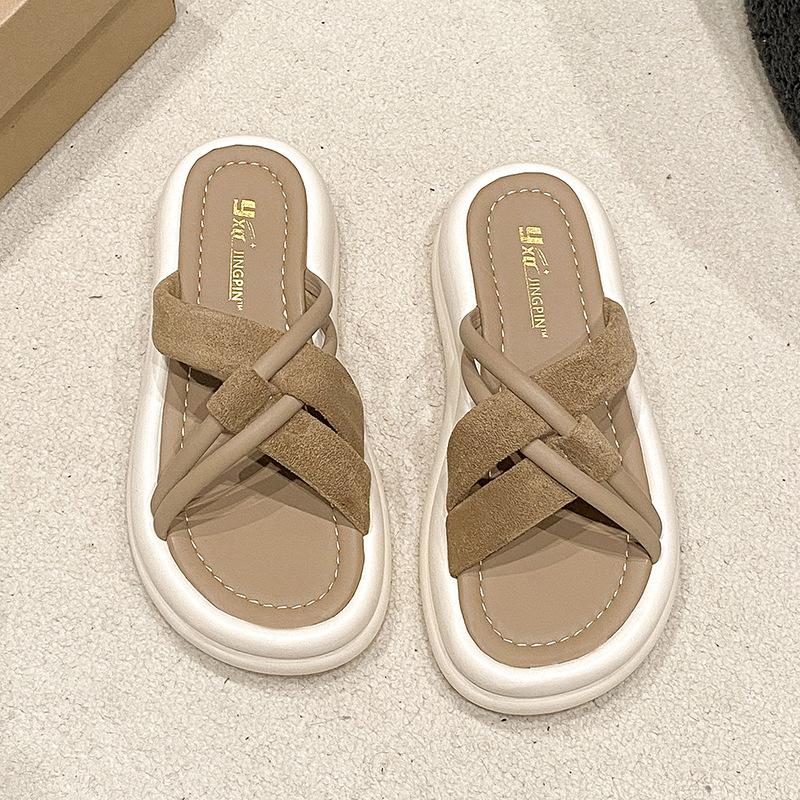 

Cool slippers women s summer wear 2025 new models with skirts, platform beach sandals, fashionable women s pregnant women s flip-flops 40 хаки