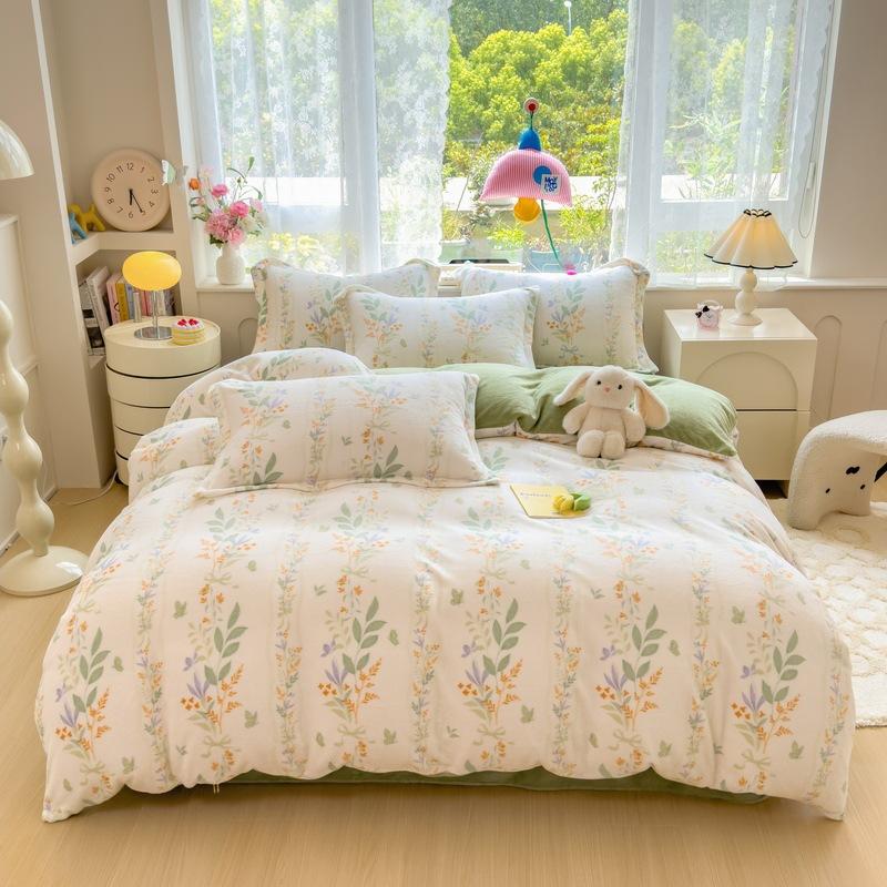 Thickened Milk Fleece Four-Piece Set, Warm Coral Fleece Quilt Cover, Double-Sided Fleece Flannel Bed Sheet Three-Piece Set Single quilt cover 150X200cm