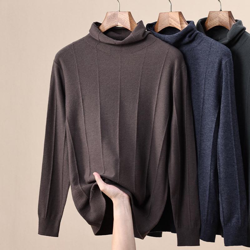 Herren Pullover 100% Reine Wolle Unifarben Jacquard Rollkragen, Hoher Kragen Basisschicht für Herbst/Winter 2025