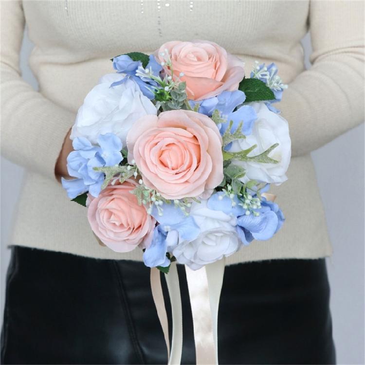 Wedding Artificial Blue Pink Flower Bouquet Supplies for Wedding Engagement Prop