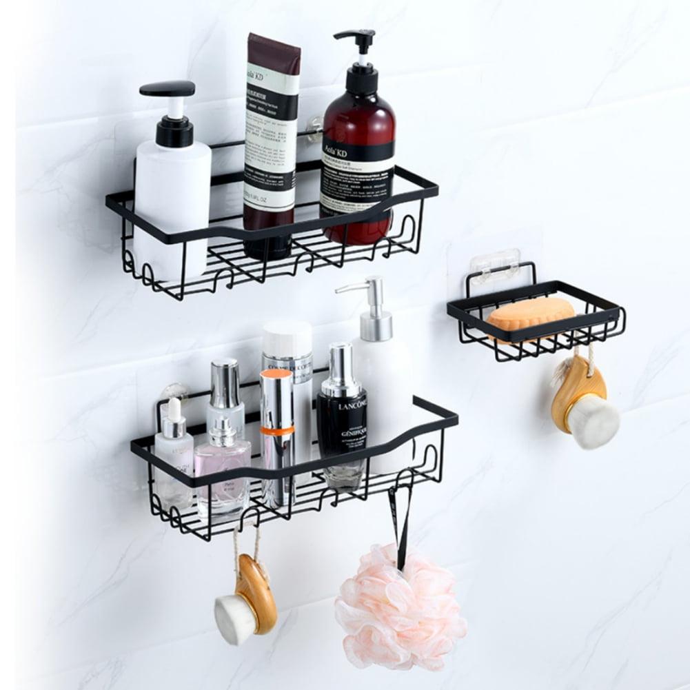 6Pcs Set 6-Hook Style Punch-Free Carbon Steel Storage Basket Bathroom Draining Organization Rack