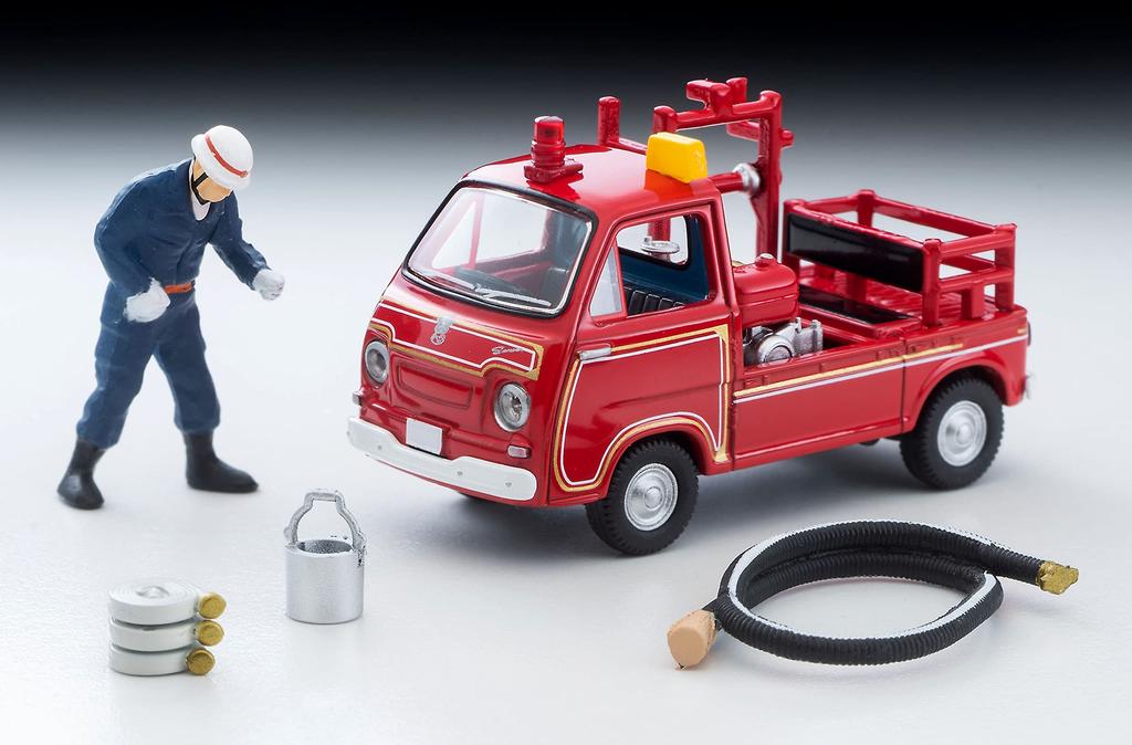 Tomikarama Vintage 164 LV-68c Subaru Sambar Pump Fire Engine Completed Product Diecast Mini Car + ABSPVC DollAccessories Set