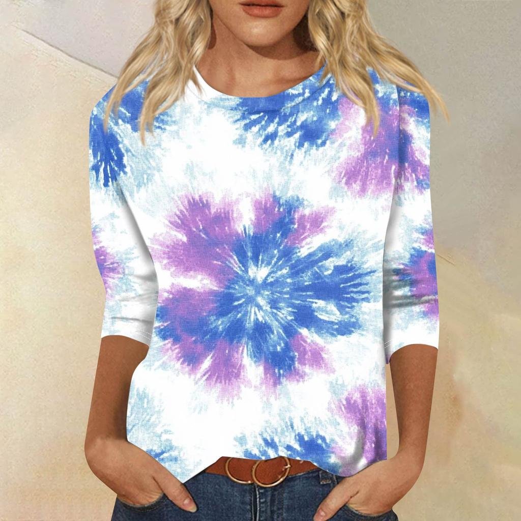 Women's Fashion Casual Seven Sleeve Printed Round Neck T-Shirt Top