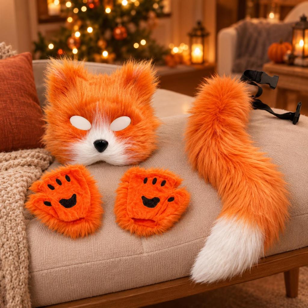 Furry Fox Costume Set for Halloween Cosplay and Themed Photoshoot with Adjustable Belt and Soft Tail for Men