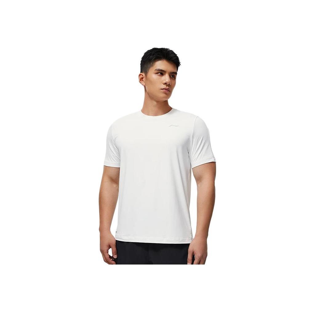 Li Ning Fitness Series Letter Print Sun Protection Quick Dry Round Neck Short Sleeve T-Shirt Men Tops Chuan-Stone-Gray ATST505-2
