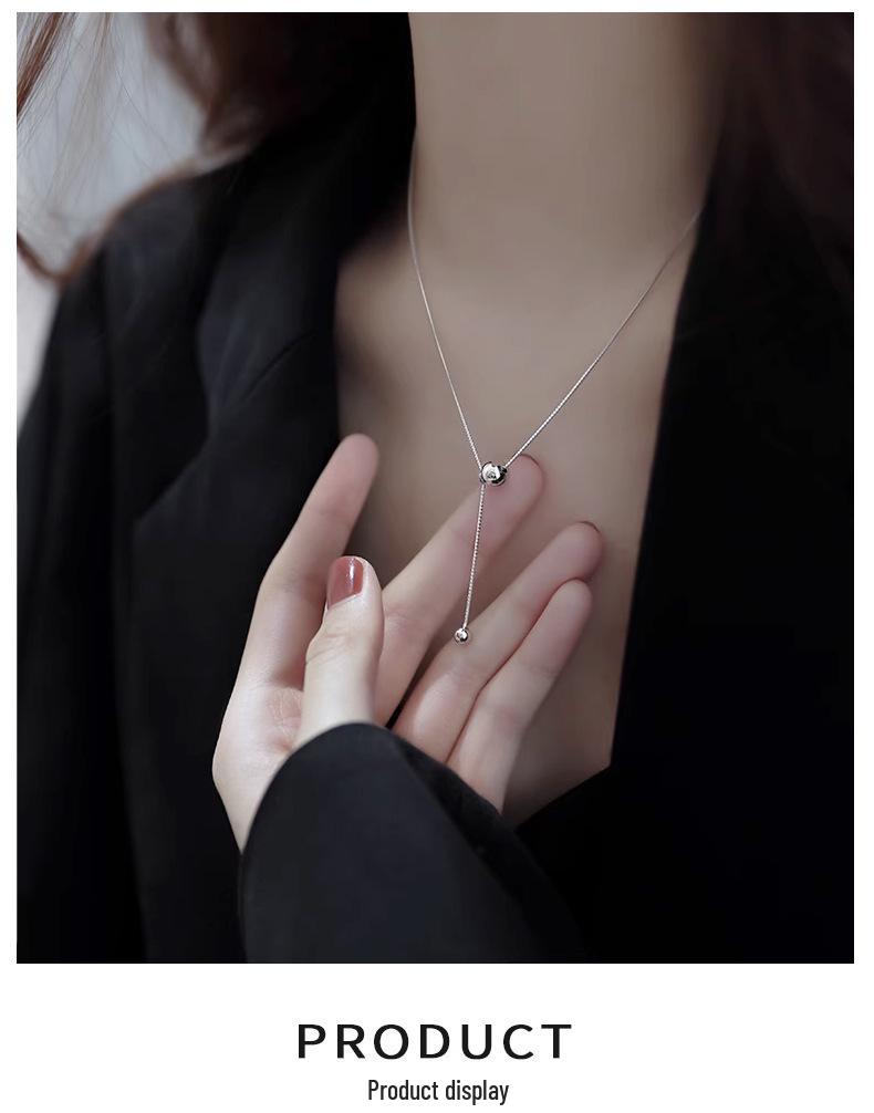 S925 Sterling Silver Round Bead Pendant Necklace - 2026 Women's Stylish Clavicle Chain