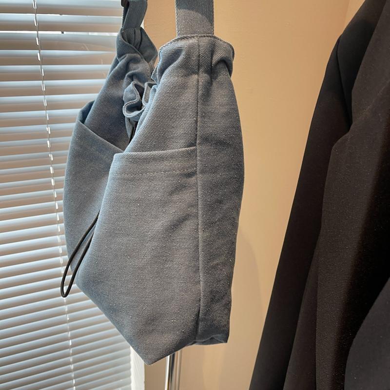 Large Capacity Drawstring Bucket Bag Women's Denim Crossbody Bag Commuter Shoulder Bag