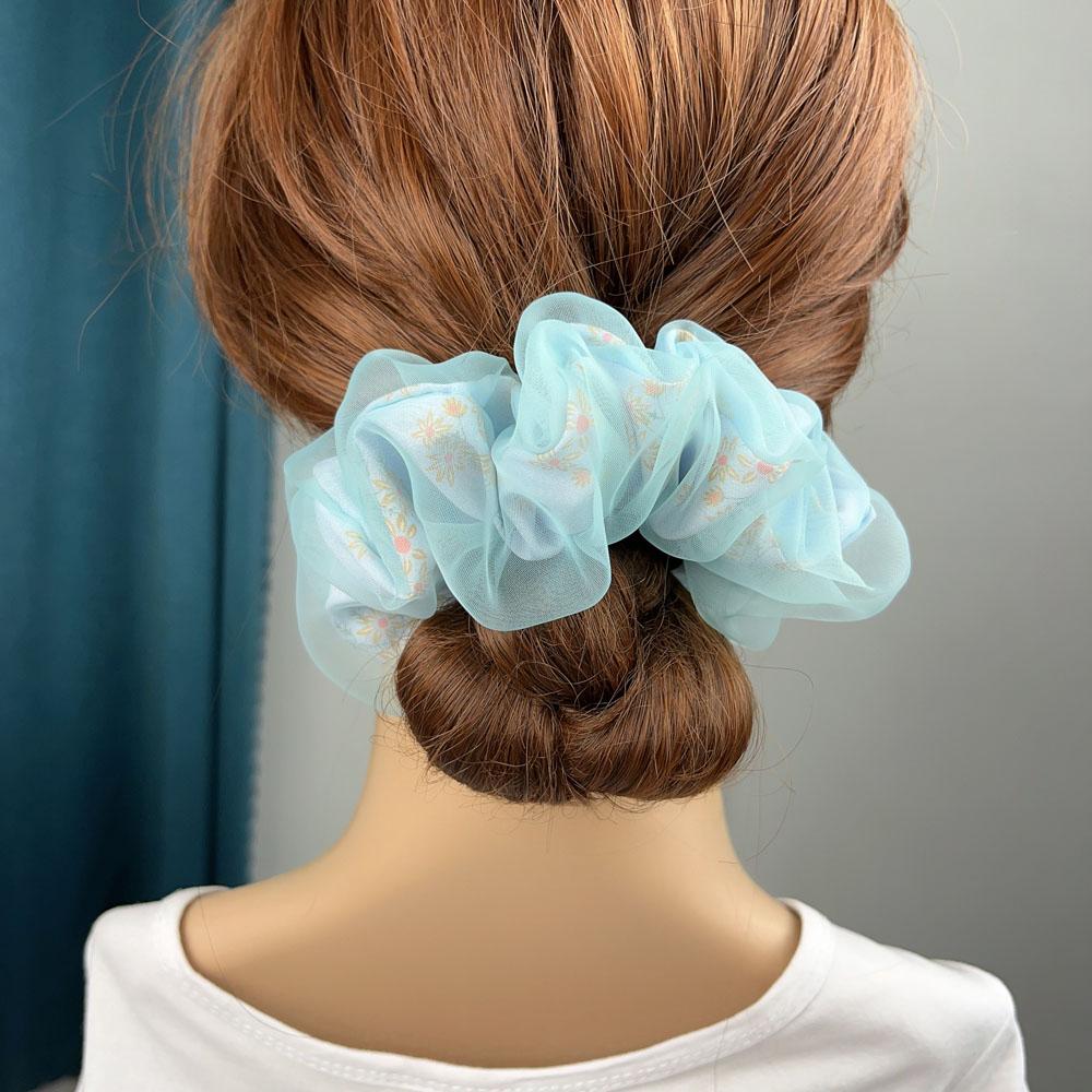 Doppellagige Organza Scrunchies Elastische Haarbänder Damen Mädchen Süßer Druck Pferdeschwanzhalter Haargummis Haaraccessoires Mode