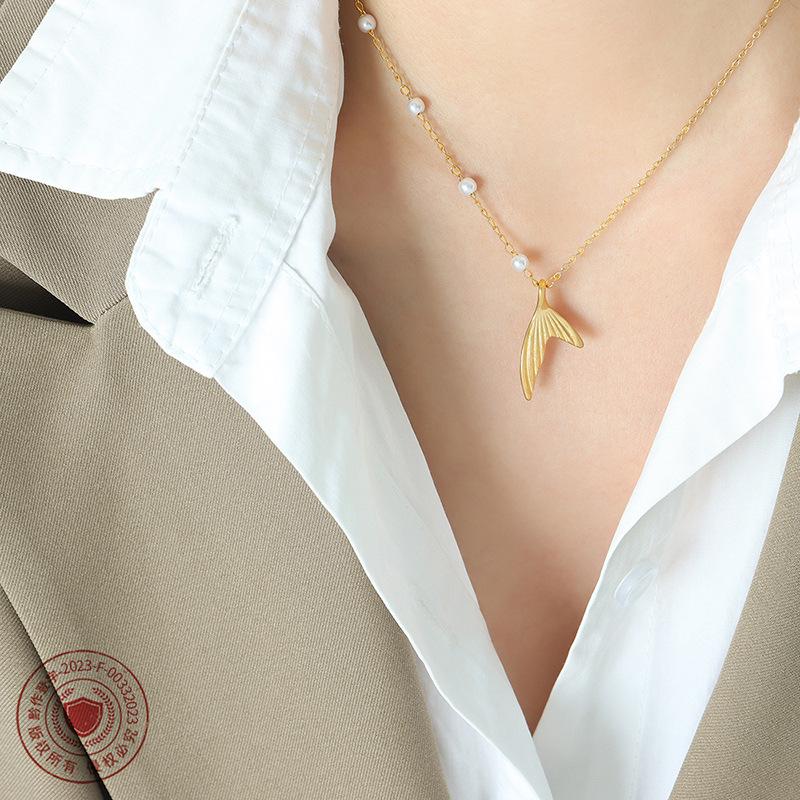 Mermaid Faux Pearl Necklace: Trendy Japanese-Korean Design In Gold-Plated Titanium Steel
