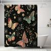 1pc Butterfly Print Shower Curtain - Polyester, Vibrant Butterfly & Floral Design, Black Background, Modern Decor