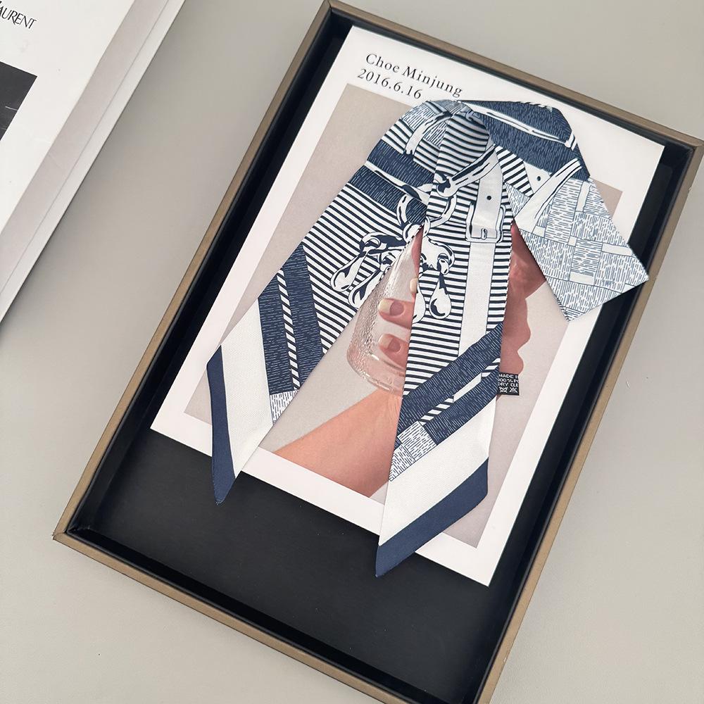 

Korean Twill Skinny Scarf Ribbon for Bags & Neckerchief Gift 90*5cm білий/синій