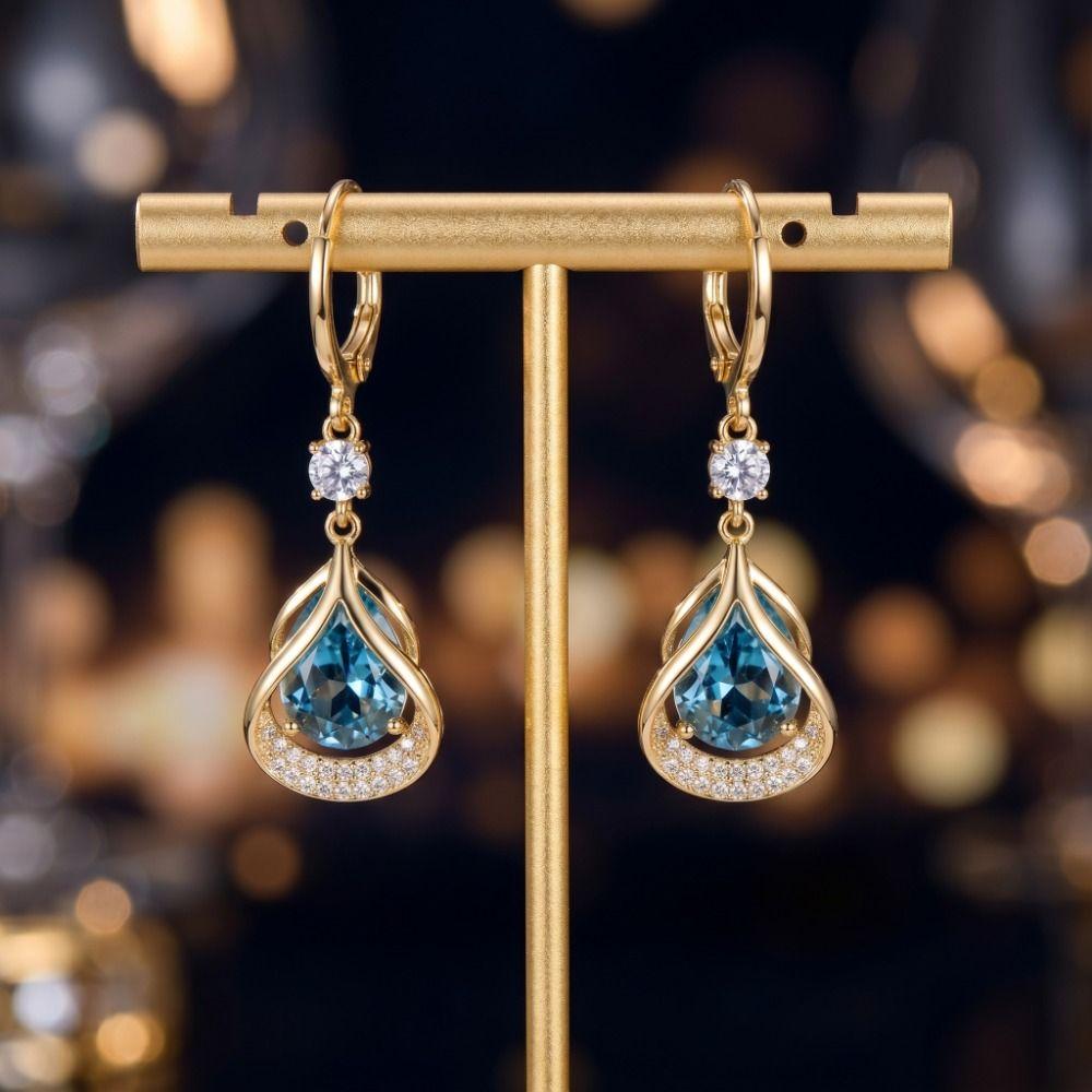 Women Jewelry Rhinestone Dangle Earrings Luxury Cat Eye Stone Earrings Water Drop Earrings Party