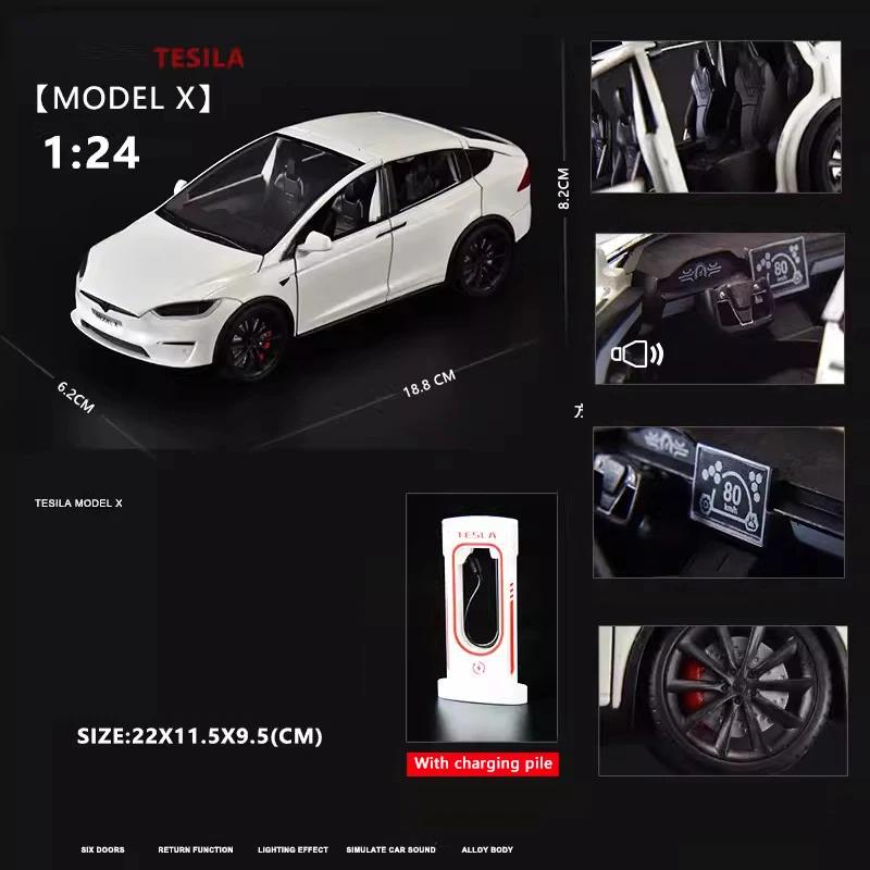 

New 1:24 Simulation Tesla X Alloy Car Model Sound And Light Pull Back Toy Car Metal Electric Car Boy Collection Decoration Gift білий
