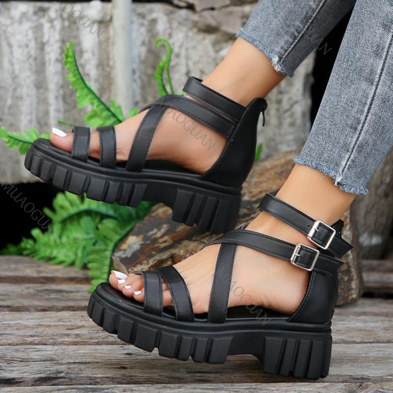 Fashion Roman Sandals Women Summer Shoes Casual Hollow Thick Bottom White Black Women's Shoes Cross Strap Gladiator Sandales Femmes