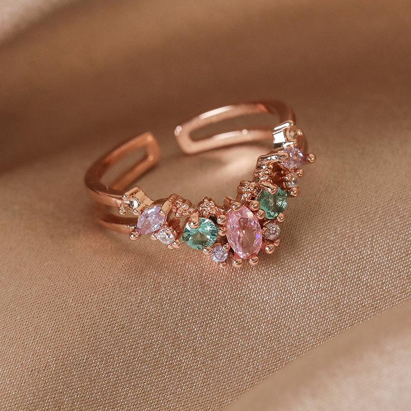 Light luxury niche European and American zircon love ring, female ins design open index finger ring