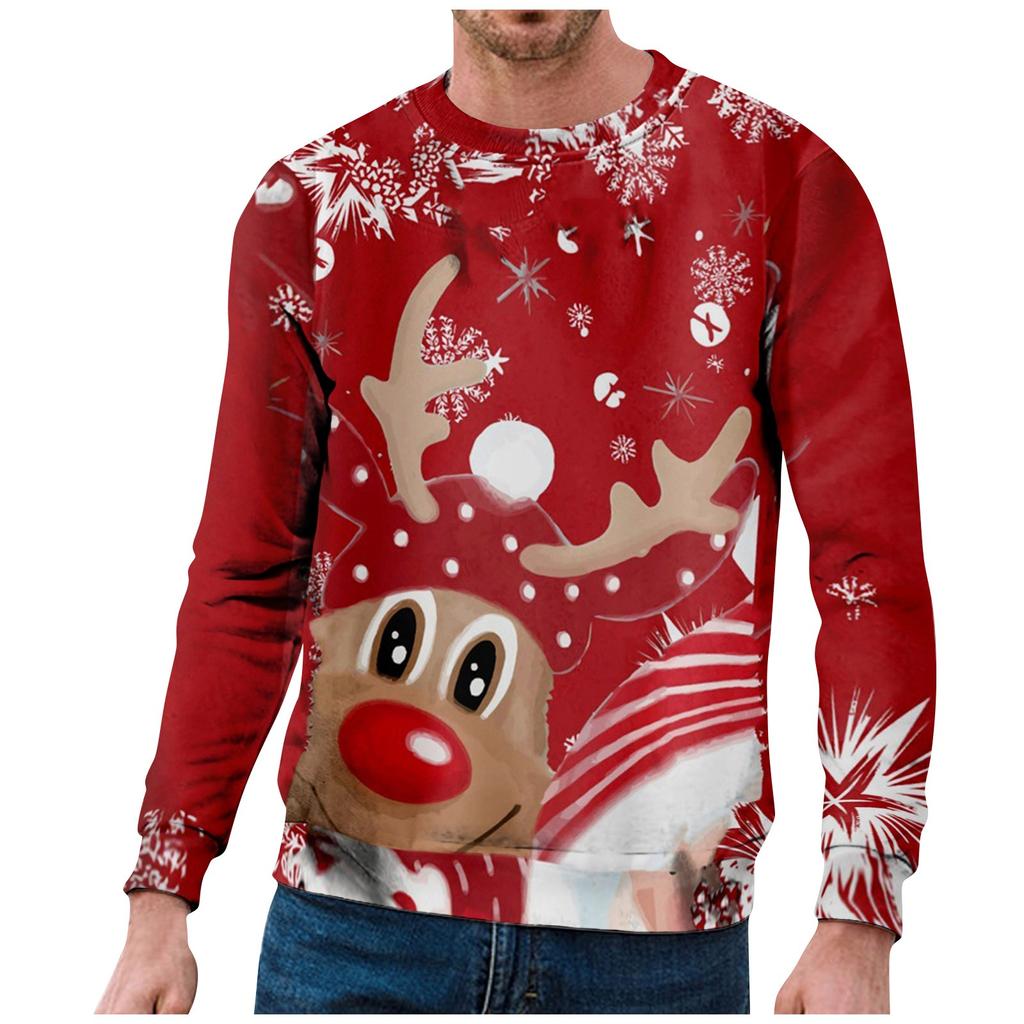 Christmas Chest 3D Print Long Sleeve Sweater Creative Couple  Winter Round Neck Party Coat