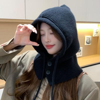 Hat Scarf Integrated Hat Women's Fashion Warm Balaclava Hat Knitted Scarf