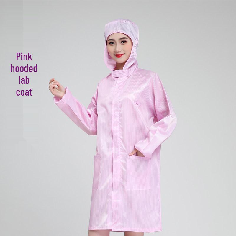 Unisex Anti-Static Dustproof Lab Coat with Hood - Long Sleeve, Blue/White for Cleanroom & Workshop.