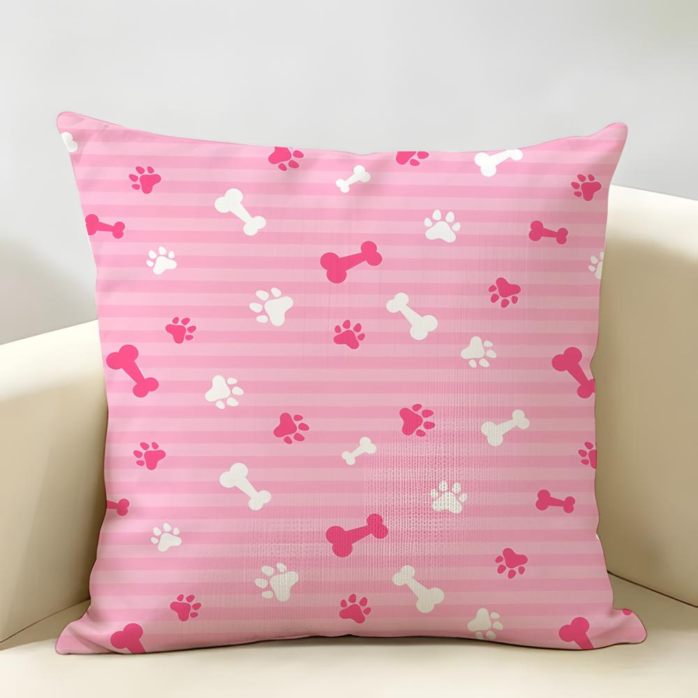 Cute Dog Paw Pattern Cushion Cover Natural Linen Organic Fabric DoubleSided Printing Room Sofa Decor Pillow Case