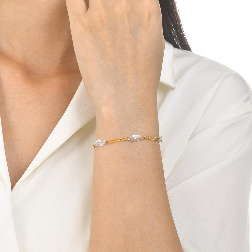 Stainless Steel Women'S Niche Fashion Design Sense Five Horse Eye White Zircon Flat Cross Chain Bracelet 18K Gold