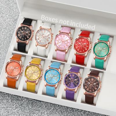 10PCs Women's Gift Watch Combination Set Trendy Elegant Casual Leather Quartz Watch Women's Best Gift Choice(Box Not Included)