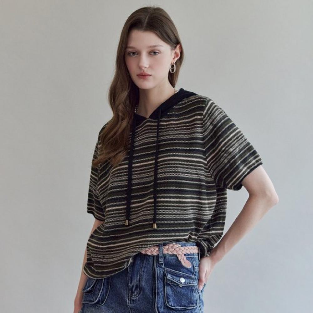 MAXZA Multi Stripe Hoodie Short Sleeve Knit Zf05qk002na