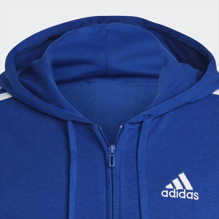 Adidas French Terry 3-Streifen Kapuzenjacke mit durchgehendem Reißverschluss Herren Jacke Blau HE4427
