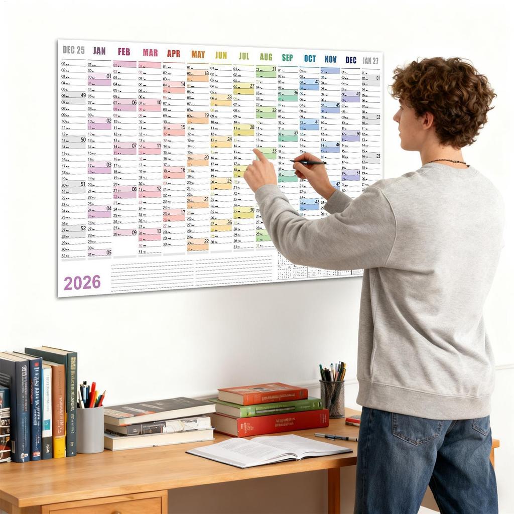 2026 Großer Wandkalender 29x20 Zoll Große Wohndekoration mit Tipp-Aufklebern Monats-Wandkalender für Mentales Studium Schulaufgaben Zuhause
