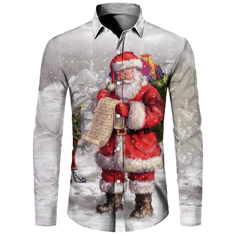 Christmas Long Sleeve Shirt Lapel Men's Button Up Shirt Autumn Christmas Snowman 3D Printed Men's Casual Party Holiday Top