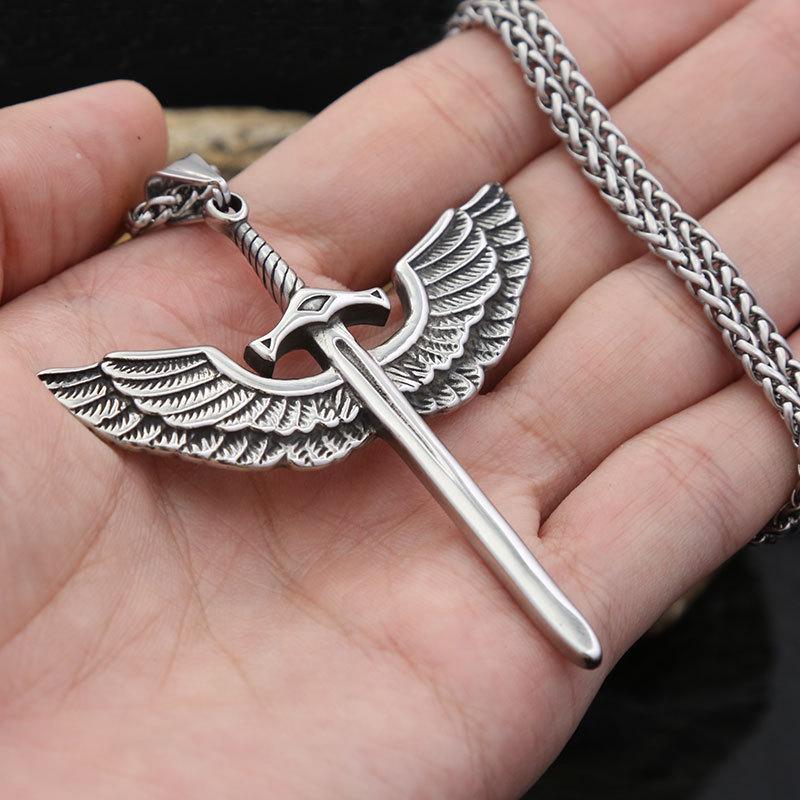 Titanium Steel Eagle Feather Wings Pendant Necklace - Punk Retro Style