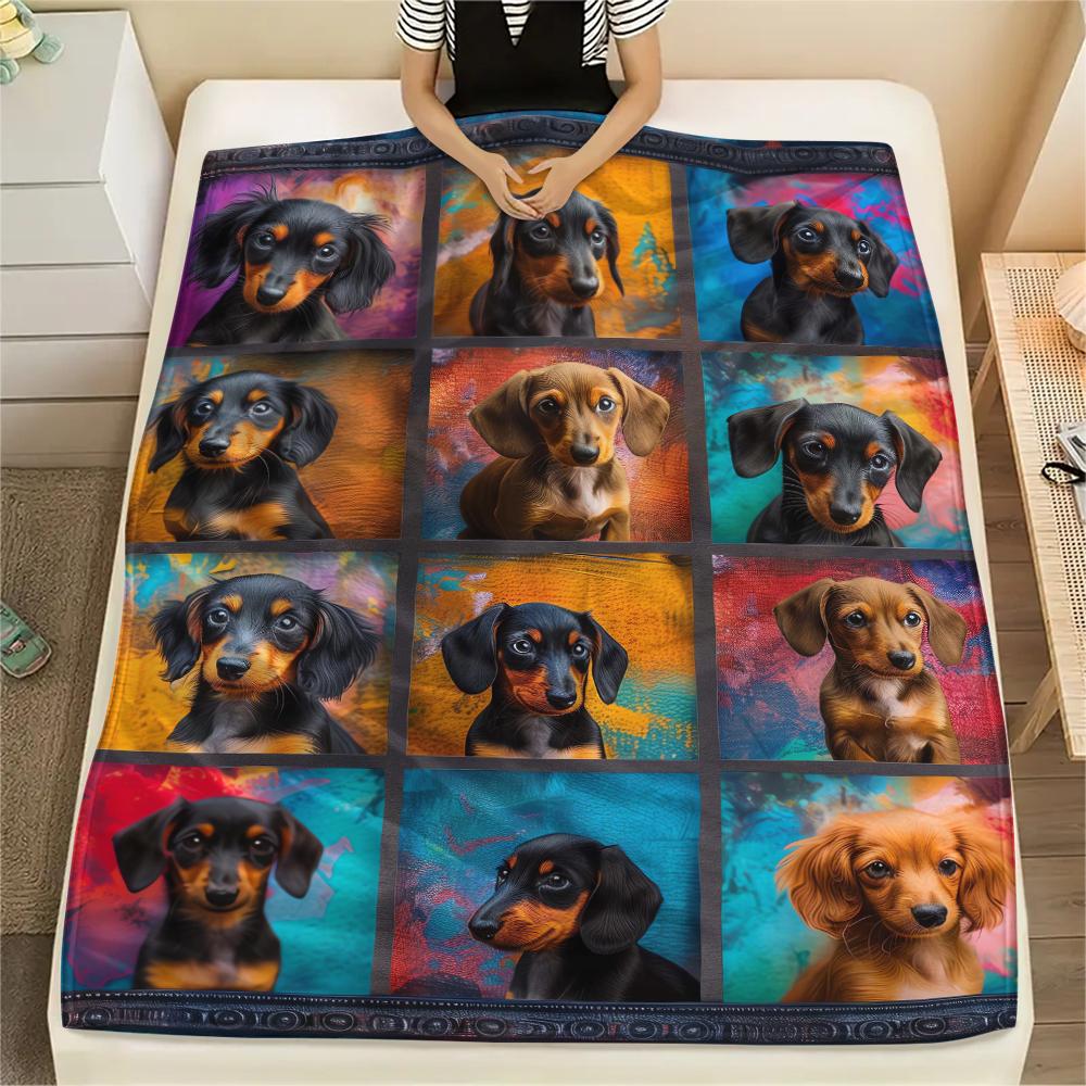 1 Stück Dackel-Puzzle-Print Flanelldecke, Hohe Qualität, Bequem für alle Jahreszeiten, Heimdekoration, Wärme und Komfort, Perfekt für Weihnachtsgeschenke