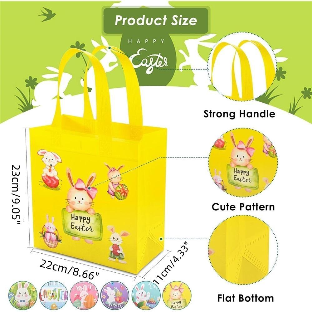 Easter Bunny Bag Set – 6/12 Pack Reusable Non-Woven Egg Hunt Bags For Kids With Handles – 23x22x11cm, 6 Vibrant Designs
