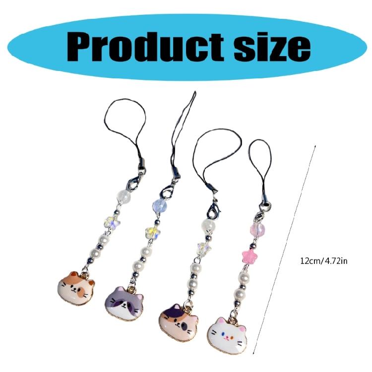 Lovely Cat Phone Charm Pendant Creative Creative Animal Keychain Phone Accessory Trendy Beaded Charm for Stylish Women