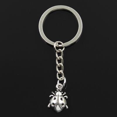 Fashion 30mm Key Ring Metal Key Chain Keychain Jewelry Antique   Plated Ladybug Bug 19x13mm Pendant
