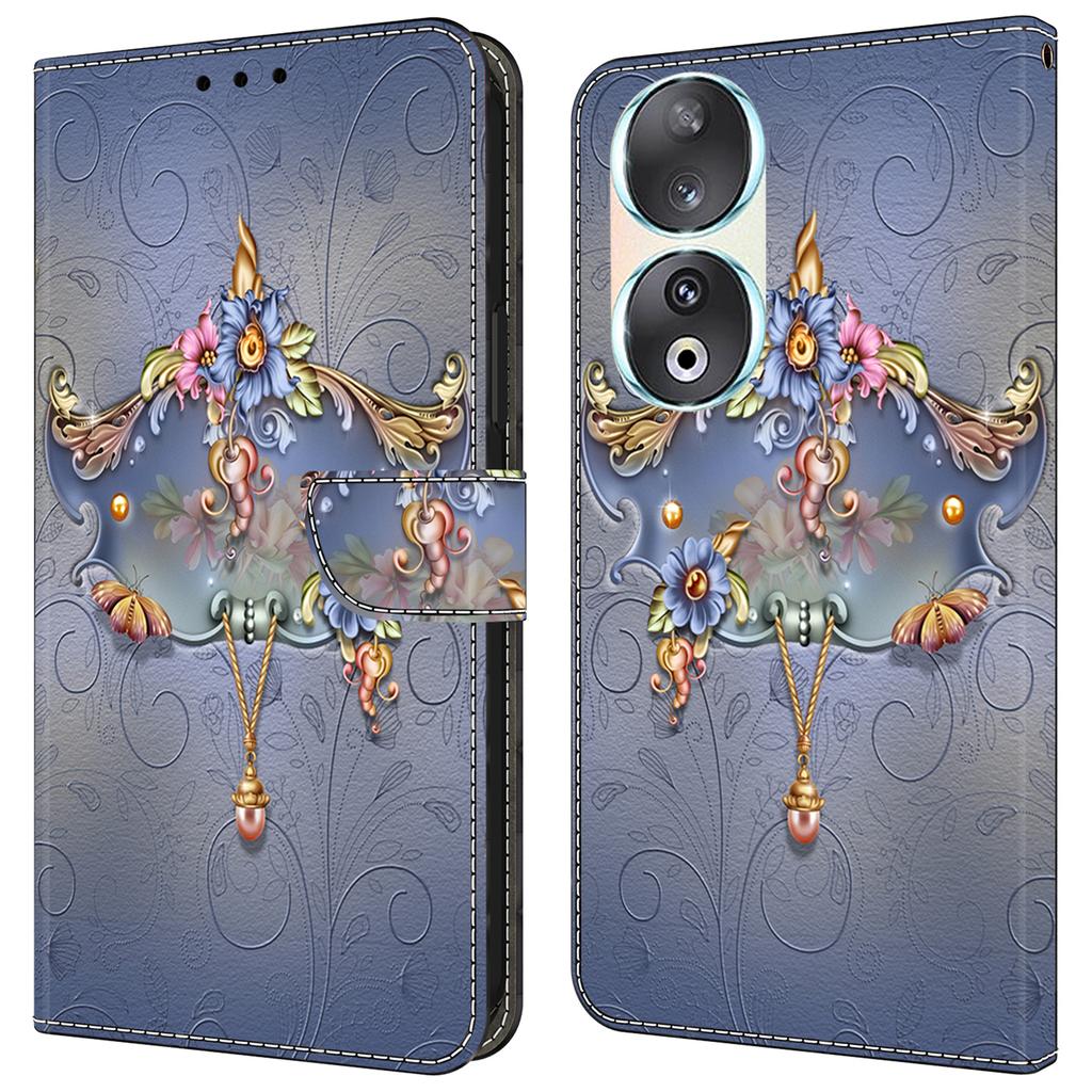 For Honor 90 Phone Case Pattern Print Magnetic Clasp Scratch-resistant Leather Cover