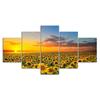 Sunflower Field Sunset Scene 5 Piece Canvas Wall Art Multi Panel Print Modern Poster Home Decor Picture Gift For Him For Her
