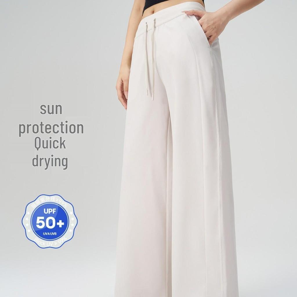 Women's High Waist Wide Leg Yoga Pants with Sun Protection and Pockets