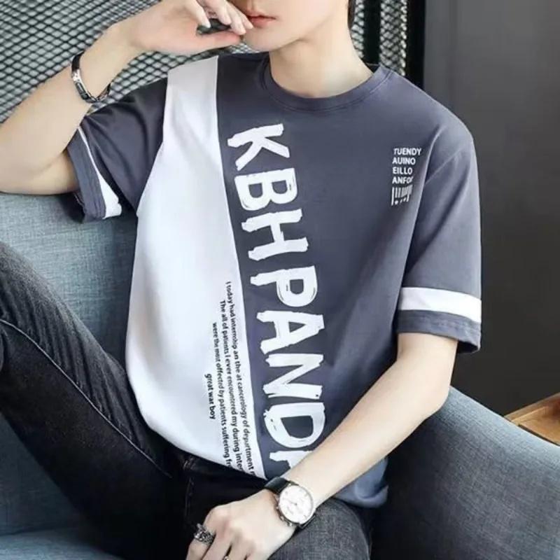 New Ice Silk Men's Loose Fit Short-Sleeve T-Shirt with Steel Print - Spring/Summer Trend