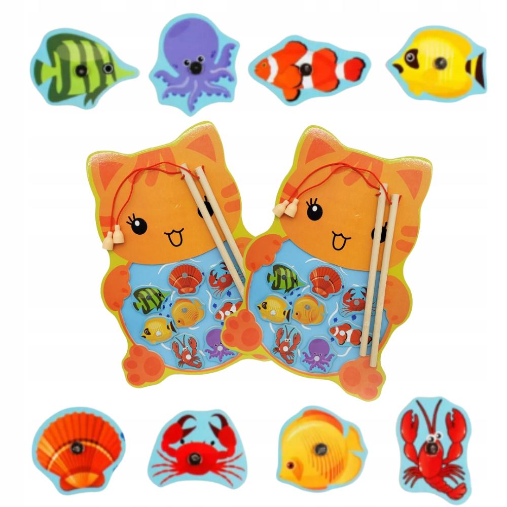Game Fishing Fish Cat Eco Wood Two Rods Magnetic