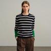 Black & White Striped Women's 100% Wool Long-Sleeve Round Neck Top
