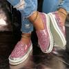 Luxury Rhinestones Women's Loafers Shoes Pink Platform Casual Women Shoes Stylish Designer Woman Slip-on Shoes Big Size 35-44