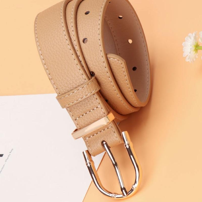 Women's Fashion Belt Bamboo Clasp Design Sash Adjustable Faux Leather Waist Strap for Casual and Formal Outfits
