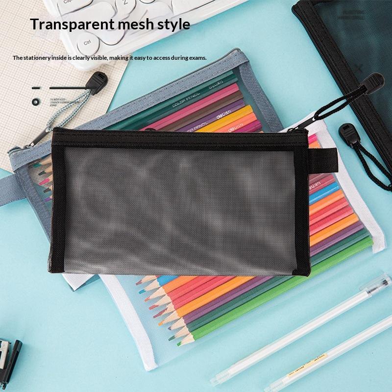 Mesh Pencil Pouches With Transparent Design And Durable Zipper Perfect For School Exams Office Daily Storage