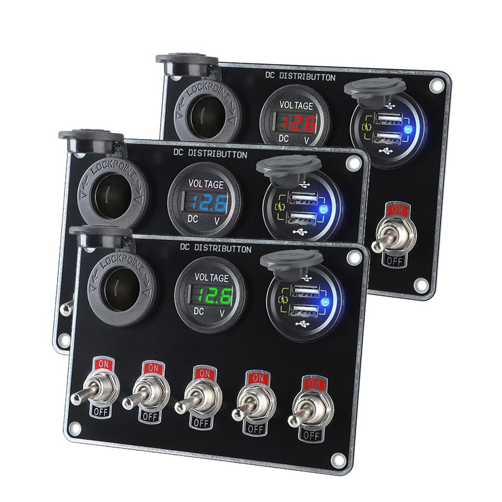 Multi-Function 5 Gang Rocker Toggle Switch Panel USB Charger Waterproof Control Relay System Circuit Control Boat Truck RV