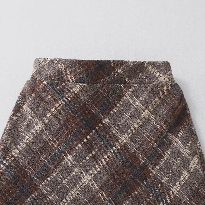 2025 Autumn/Winter Girls' High Waist Wool Plaid Skirt, Korean-Style Fashionable Slimming Short Skirt